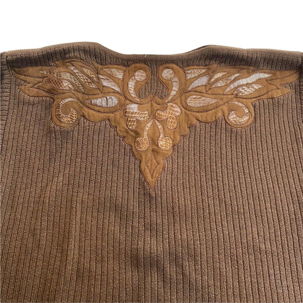 Vintage Semplice Sport Pure Wool Suede/leather Trimming Sweater Size Large - Picture 4 of 9